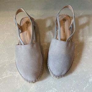 Ericmichael double strap light gray suede espadrilles, size EU 38
